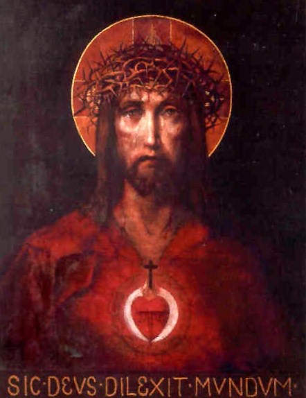 An image of Jesus depicting his Sacred Heart, the Crown of Thorns, and the marks of the Crucifixion